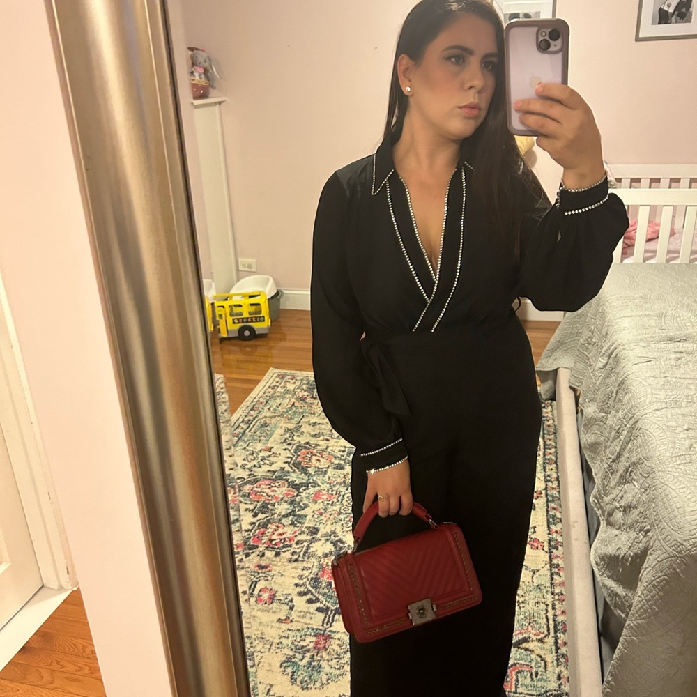 Fashion Nova Black Jumpsuit with White Accents